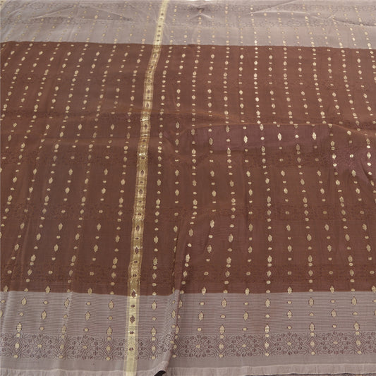 Sanskriti Vintage Brown Heavy Sarees Pure Satin Silk Woven Brocade Sari Sustainable Fabric