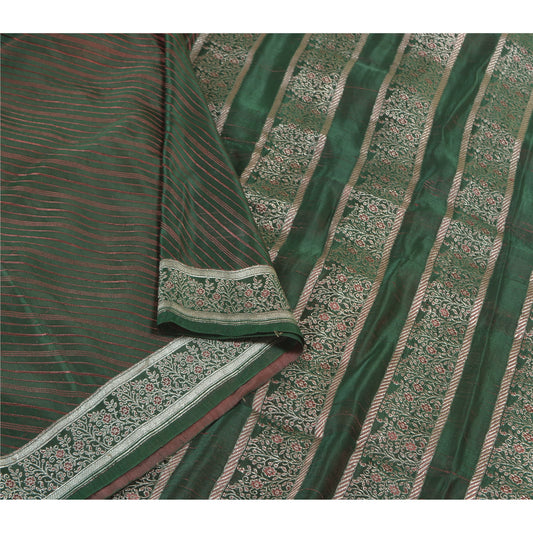 Sanskriti Vintage Green Heavy Sarees Pure Satin Silk Woven Brocade Sari Sustainable Fabric