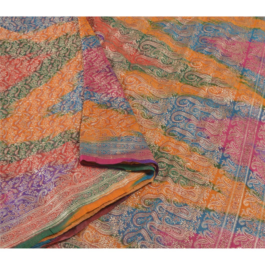 Sanskriti Vintage Heavy Wedding Sarees Pure Satin Silk Woven Brocade Sari Fabric