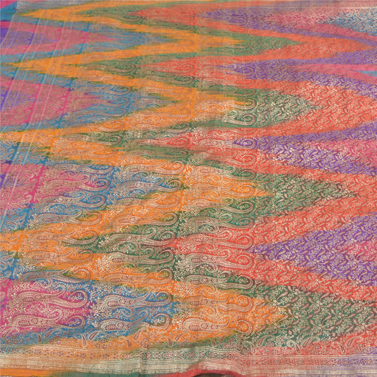 Sanskriti Vintage Heavy Wedding Sarees Pure Satin Silk Woven Brocade Sari Sustainable Fabric