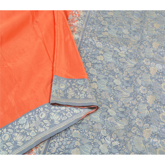 Санскрити Винтаж Оранжевый Тяжелые Индийские Сари Чистый Атлас Шелк Тканый Сари Экологичная Ткань