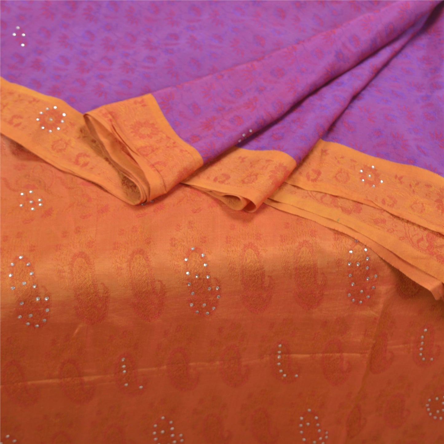 Sanskriti Vintage Purple Heavy Sarees Pure Silk Hand Beaded & Banarasi Woven Sari Sustainable Fabric