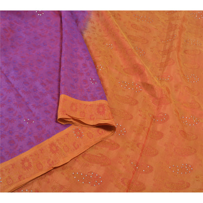 Sanskriti Vintage Purple Heavy Sarees Pure Silk Hand Beaded & Banarasi Woven Sari Sustainable Fabric