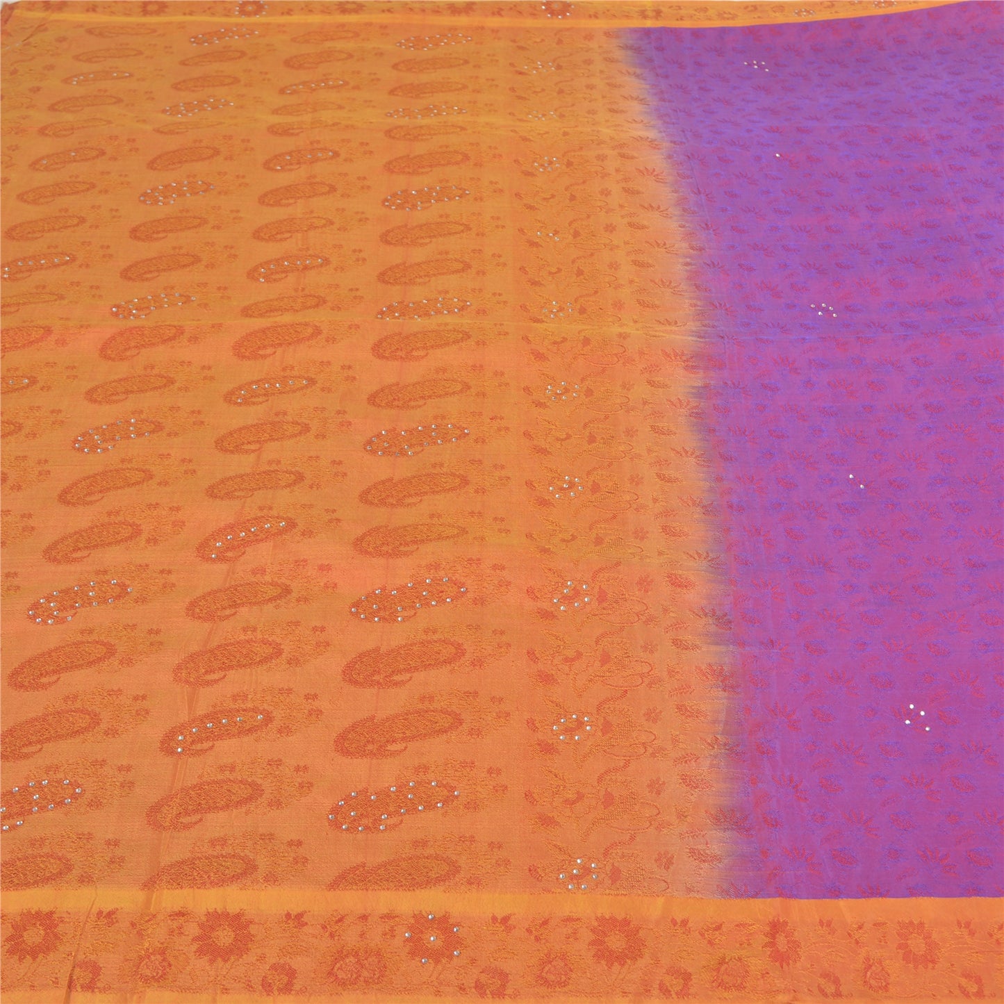 Sanskriti Vintage Purple Heavy Sarees Pure Silk Hand Beaded & Banarasi Woven Sari Sustainable Fabric