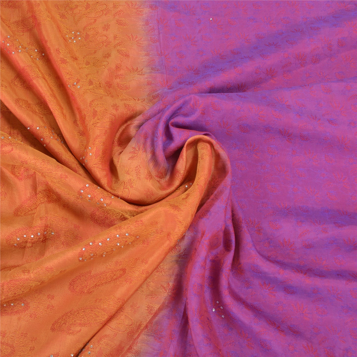 Sanskriti Vintage Purple Heavy Sarees Pure Silk Hand Beaded & Banarasi Woven Sari Sustainable Fabric