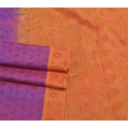 Sanskriti Vintage Purple Heavy Sarees Pure Silk Hand Beaded & Banarasi Woven Sari Sustainable Fabric
