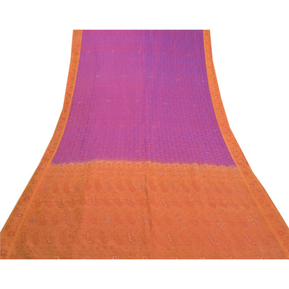 Sanskriti Vintage Purple Heavy Sarees Pure Silk Hand Beaded & Banarasi Woven Sari Sustainable Fabric