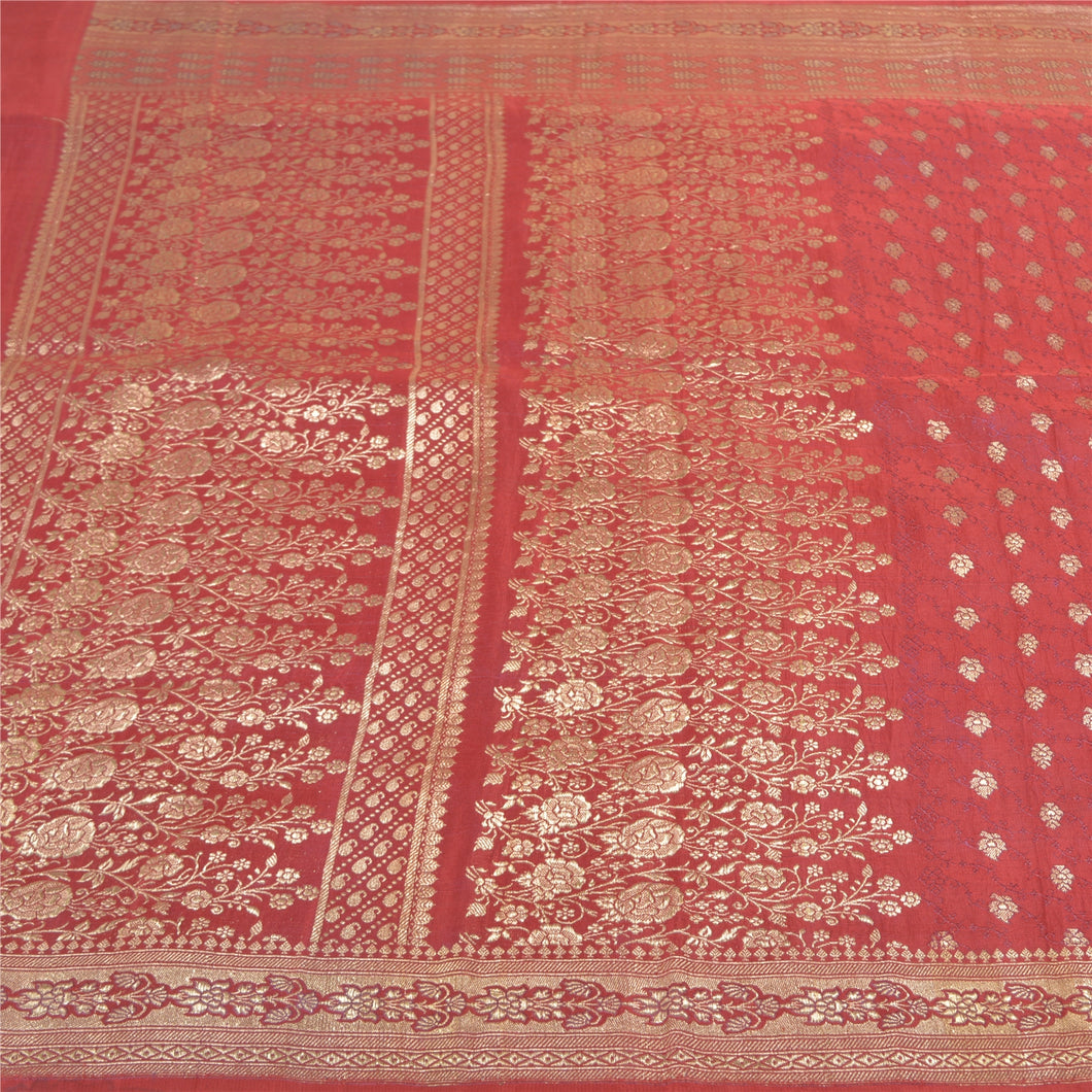 Sanskriti Vintage Heavy Wedding Sarees Pure Satin Silk Woven Brocade Sari Fabric