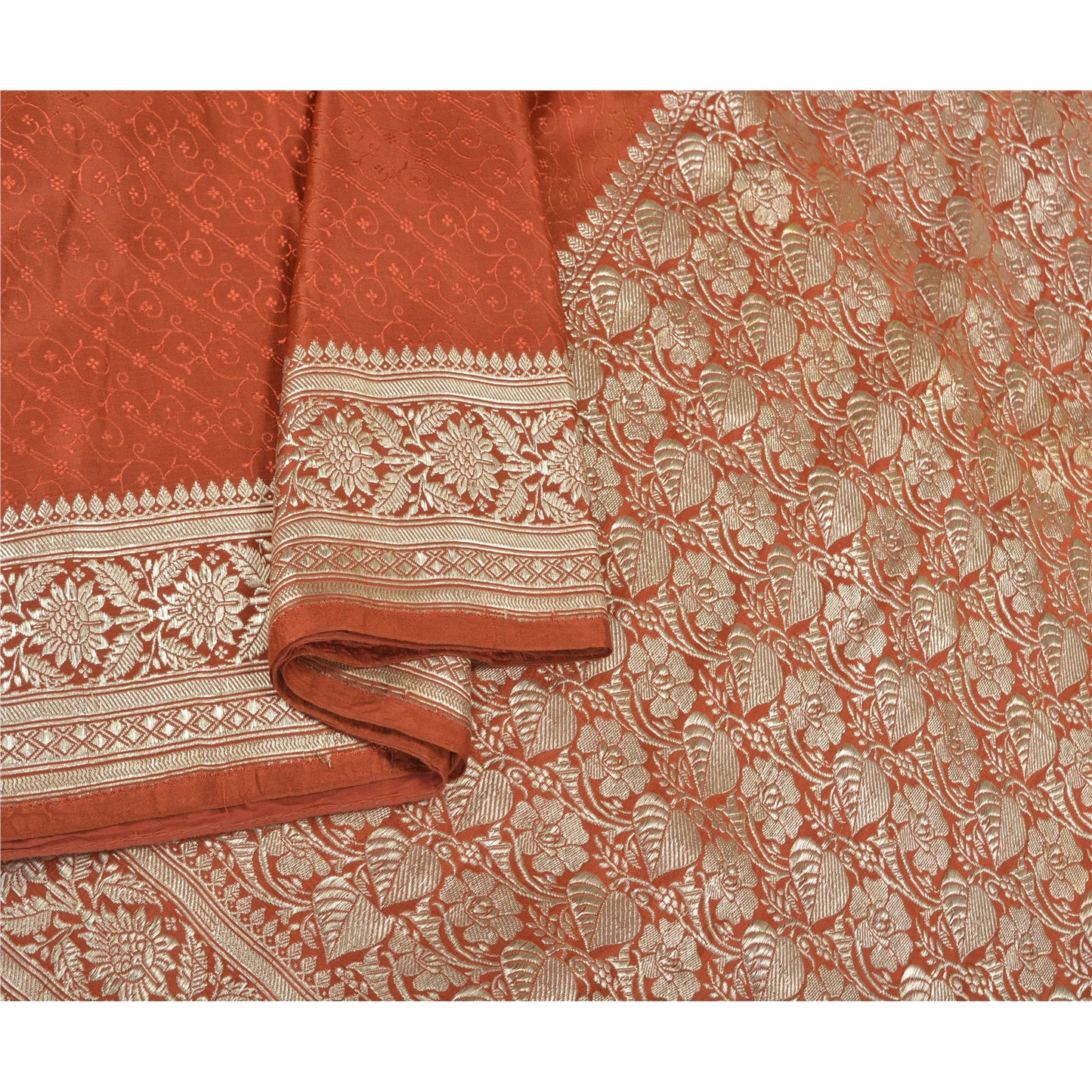 Sanskriti Vintage Heavy Wedding Saries Ren Satin Silke Brokade Sari Bæredygtigt Stof