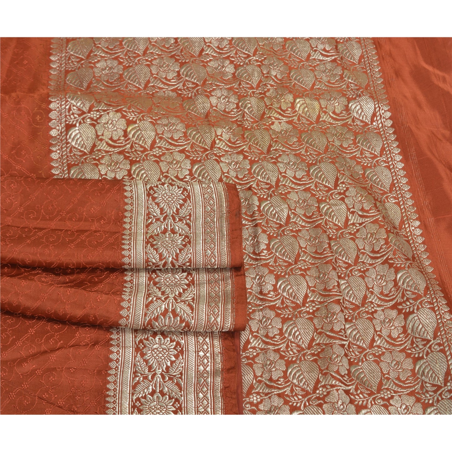 Sanskriti Vintage Heavy Wedding Saries Ren Satin Silke Brokade Sari Bæredygtigt Stof