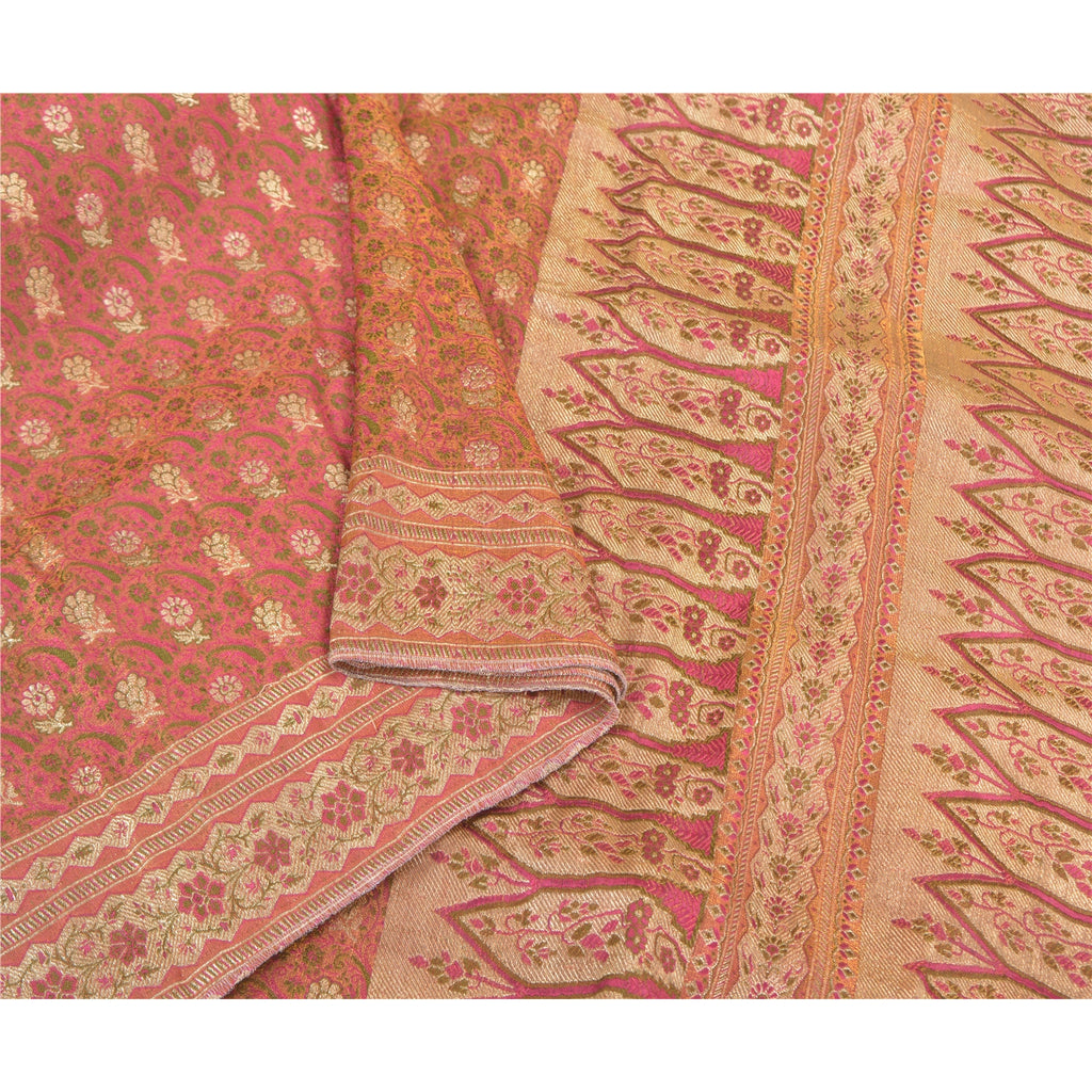 Sanskriti Vintage Sari Dark Pink 100% Pure Silk Brocade 5+Yard Saree: Hand Woven Zari Wedding Saree Sustainable Fabric For Crafting,