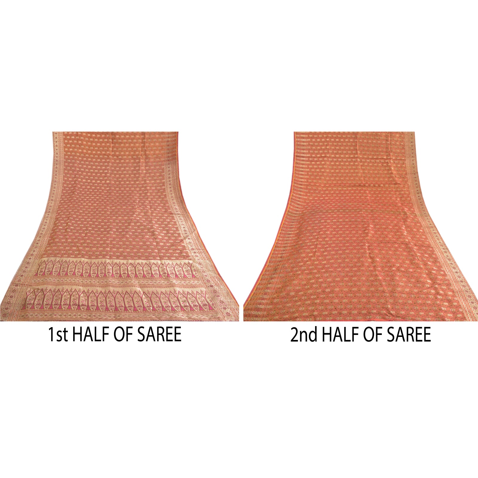 Sanskriti Vintage Sari Dark Pink 100% Pure Silk Brocade 5+Yard Saree: Hand Woven Zari Wedding Saree Sustainable Fabric For Crafting,