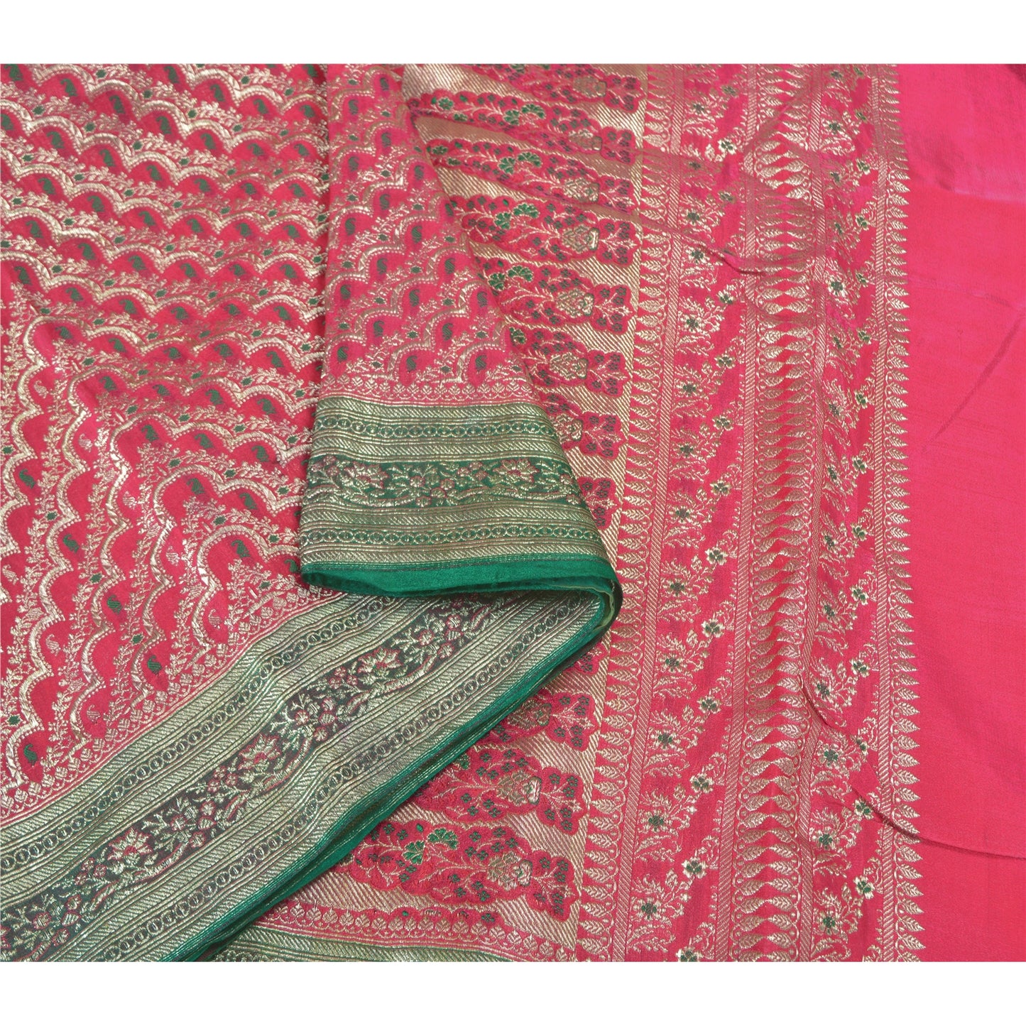 Sanskriti Vintage Pink Heavy Wedding Sarees Satin Woven Brocade Sari Sustainable Fabric
