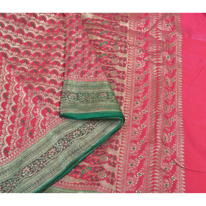 Sanskriti Vintage Pink Heavy Wedding Sarees Satin Woven Brocade Sari Sustainable Fabric