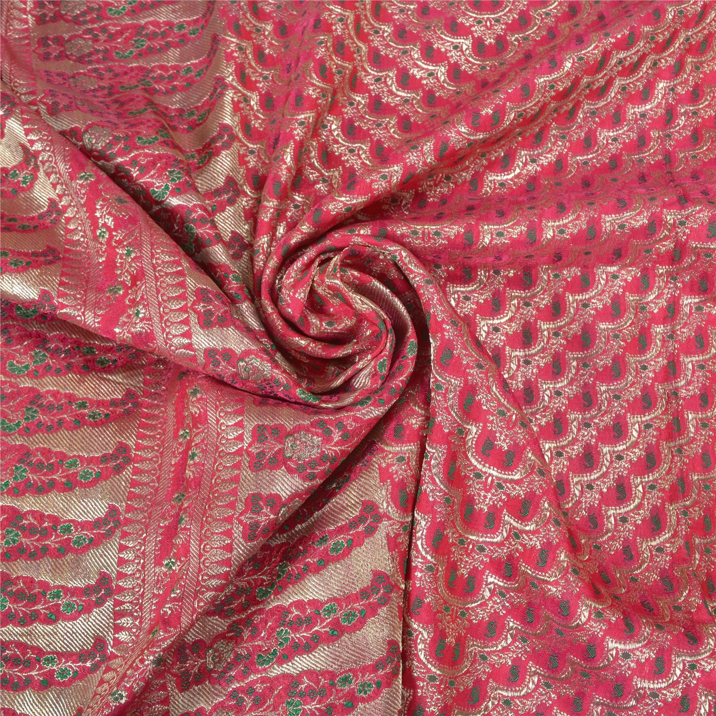 Sanskriti Vintage Pink Heavy Wedding Sarees Satin Woven Brocade Sari Sustainable Fabric