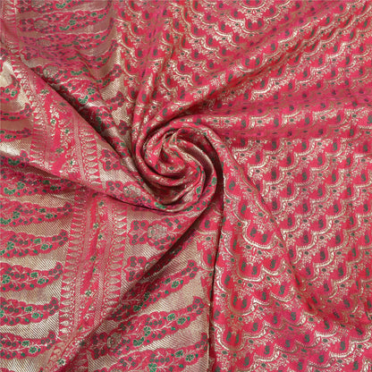 Sanskriti Vintage Pink Heavy Wedding Sarees Satin Woven Brocade Sari Sustainable Fabric