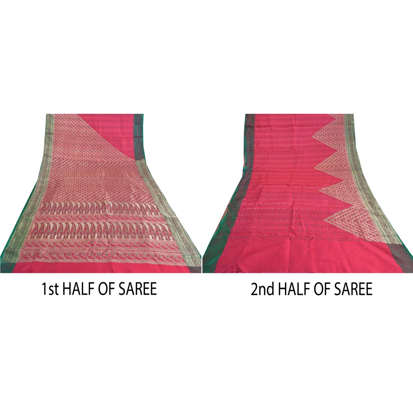 Sanskriti Vintage Pink Heavy Wedding Sarees Satin Woven Brocade Sari Sustainable Fabric