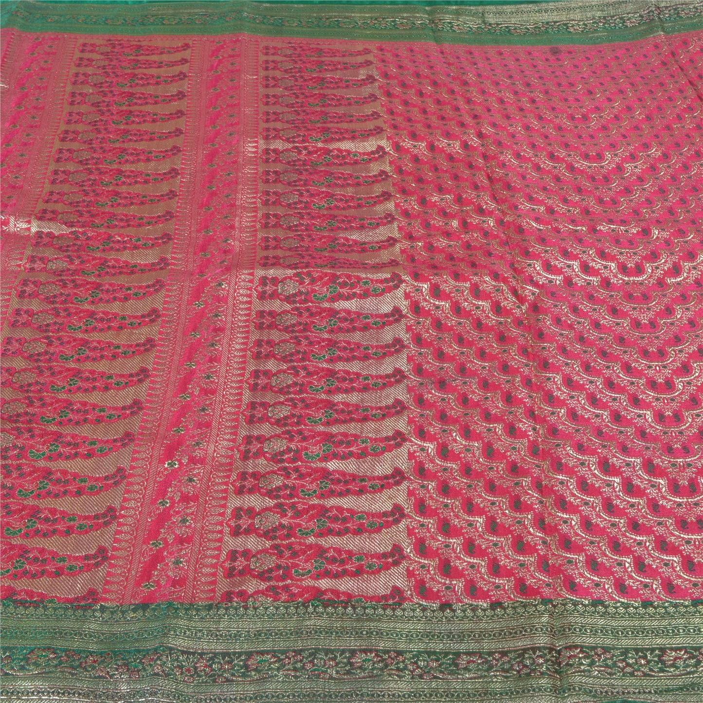 Sanskriti Vintage Pink Heavy Wedding Sarees Satin Woven Brocade Sari Sustainable Fabric