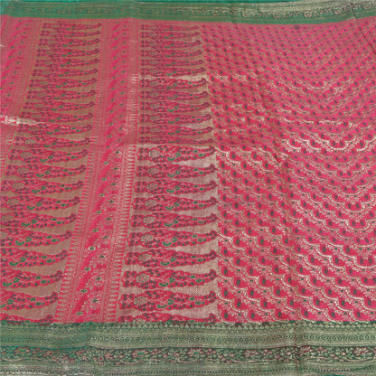Sanskriti Vintage Pink Heavy Wedding Sarees Satin Woven Brocade Sari Sustainable Fabric