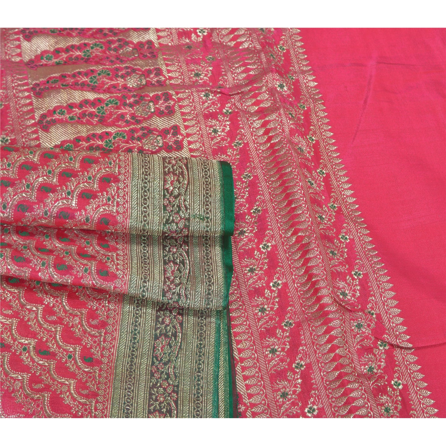Sanskriti Vintage Pink Heavy Wedding Sarees Satin Woven Brocade Sari Sustainable Fabric
