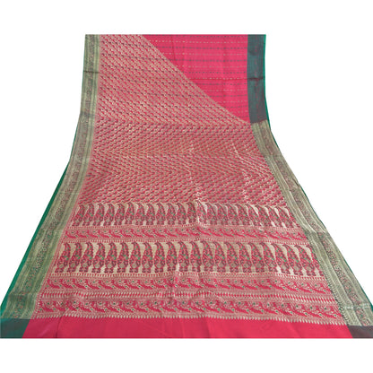 Sanskriti Vintage Pink Heavy Wedding Sarees Satin Woven Brocade Sari Sustainable Fabric