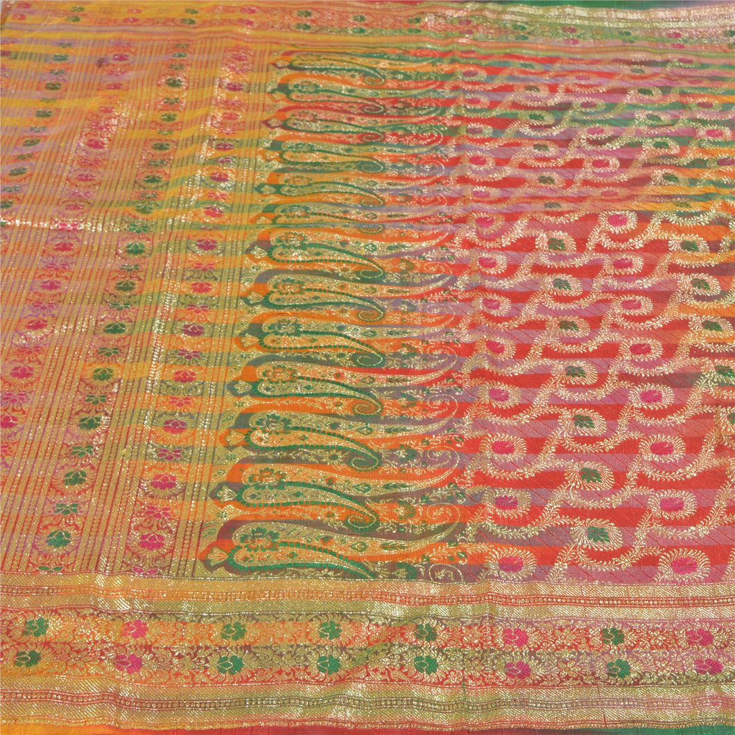 Sanskriti Vintage Heavy Wedding Sarees Blend Silk Woven Sari 5 Yard Fabric