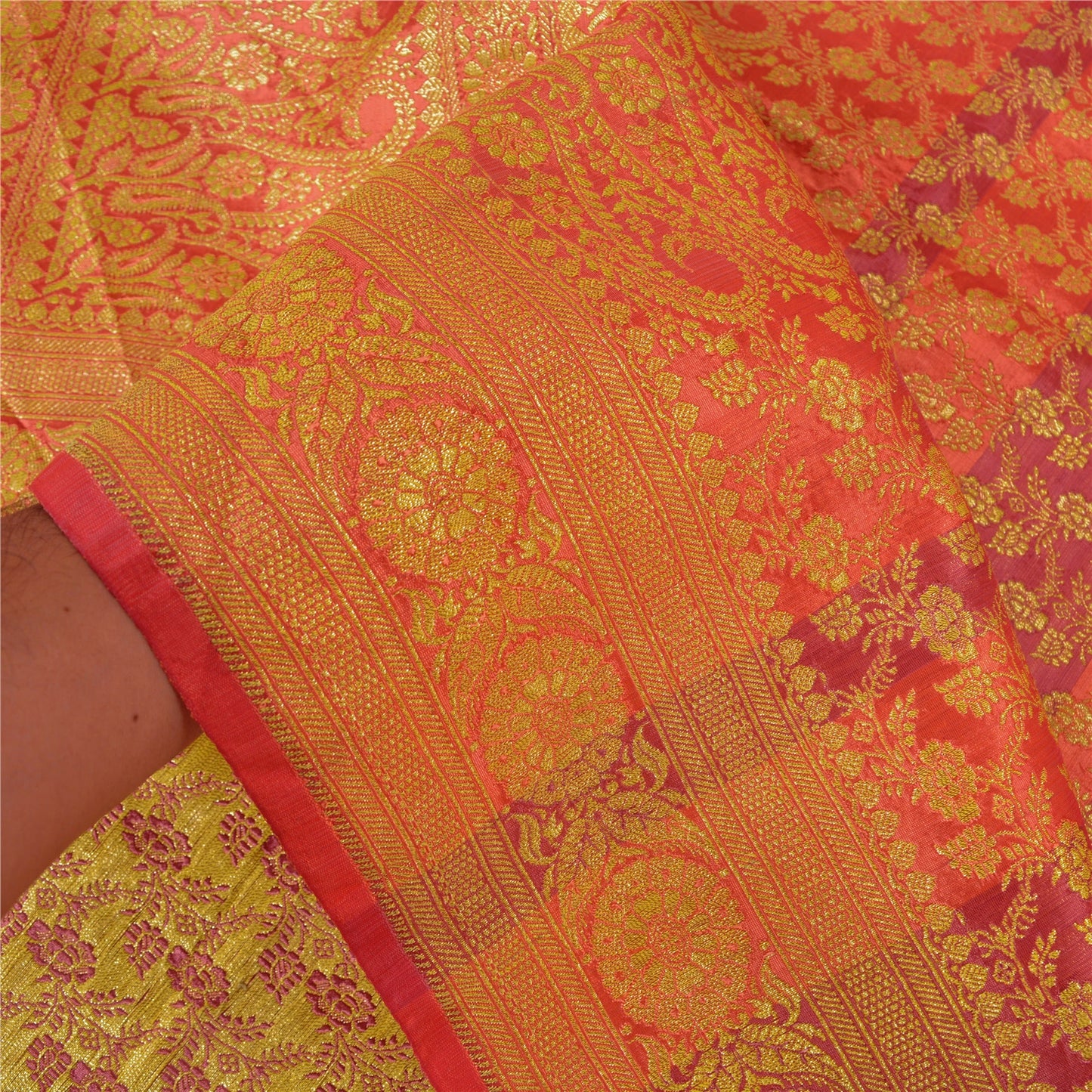 Sanskriti Vintage Pink Heavy Wedding Sarees Satin Banarasi Woven Sari 5 Yard Sustainable Fabric