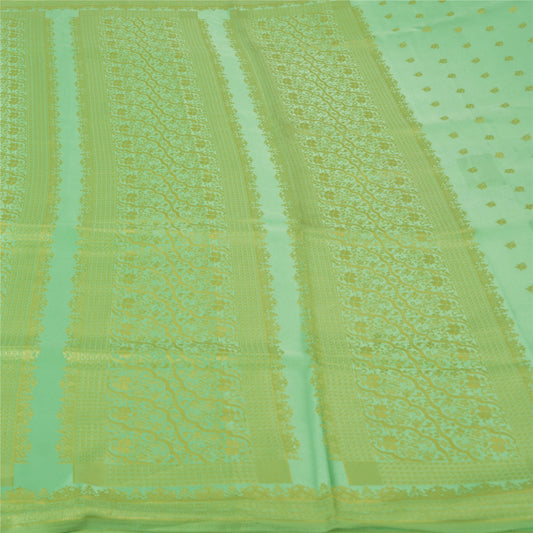 Sanskriti Vintage Green Heavy Indian Sarees Satin Woven Sari 5 Yard Sustainable Fabric