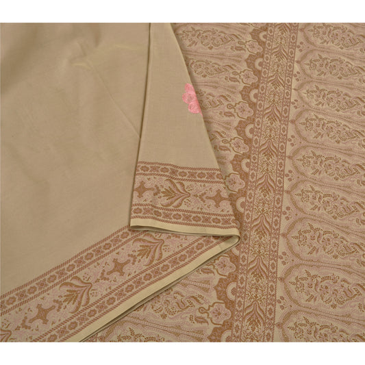 Sanskriti Vintage Heavy Beige Sarees Satin Hand Embroidered Banarasi Woven Sari Sustainable Fabric
