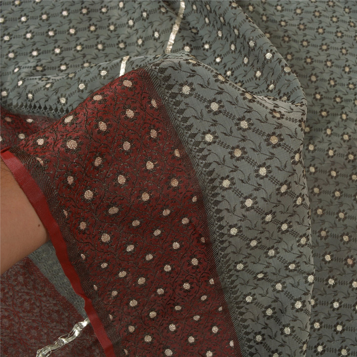 Sanskriti Vintage Grey Heavy Indian Sarees Art Silk Sari Banarasi Woven 5 Yard Sustainable Fabric