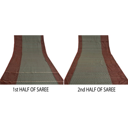 Sanskriti Vintage Grey Heavy Indian Sarees Art Silk Sari Banarasi Woven 5 Yard Sustainable Fabric