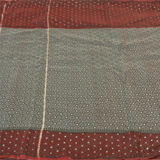 Sanskriti Vintage Grey Heavy Indian Sarees Art Silk Sari Banarasi Woven 5 Yard Sustainable Fabric