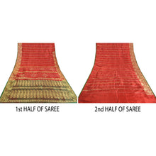 Load image into Gallery viewer, Sanskriti Vintage Red Heavy Wedding Sarees Blend Silk Woven Brocade Sari Fabric
