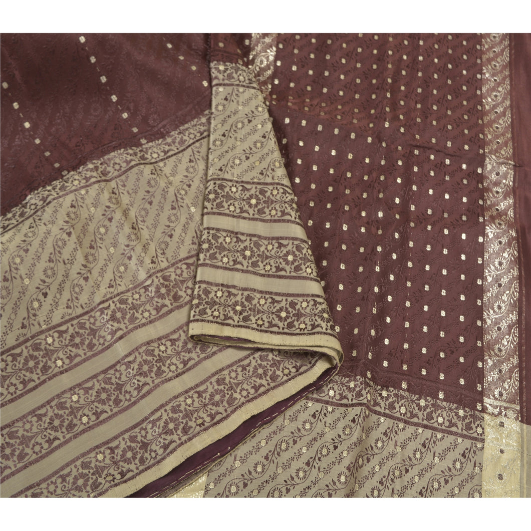Sanskriti Vintage Heavy Indian Sarees Pure Satin Silk Woven Brocade Sari Fabric