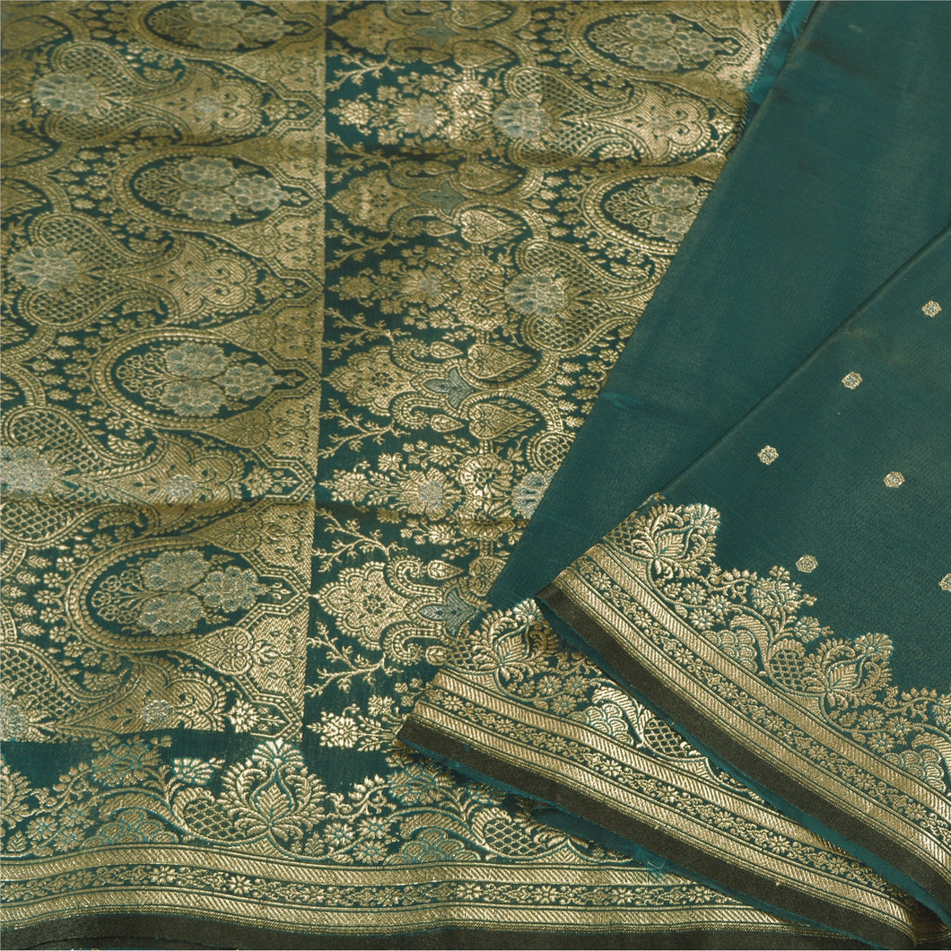 Sanskriti Vintage Heavy Green Sarees Blend Silk Woven Brocade Zari Sari Fabric