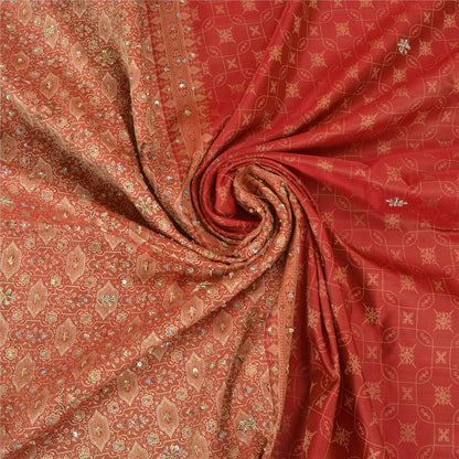 Sanskriti Vintage Brick Red Heavy Sarees Pure Silk Hand Beaded Banarasi Woven Sari Sustainable Fabric