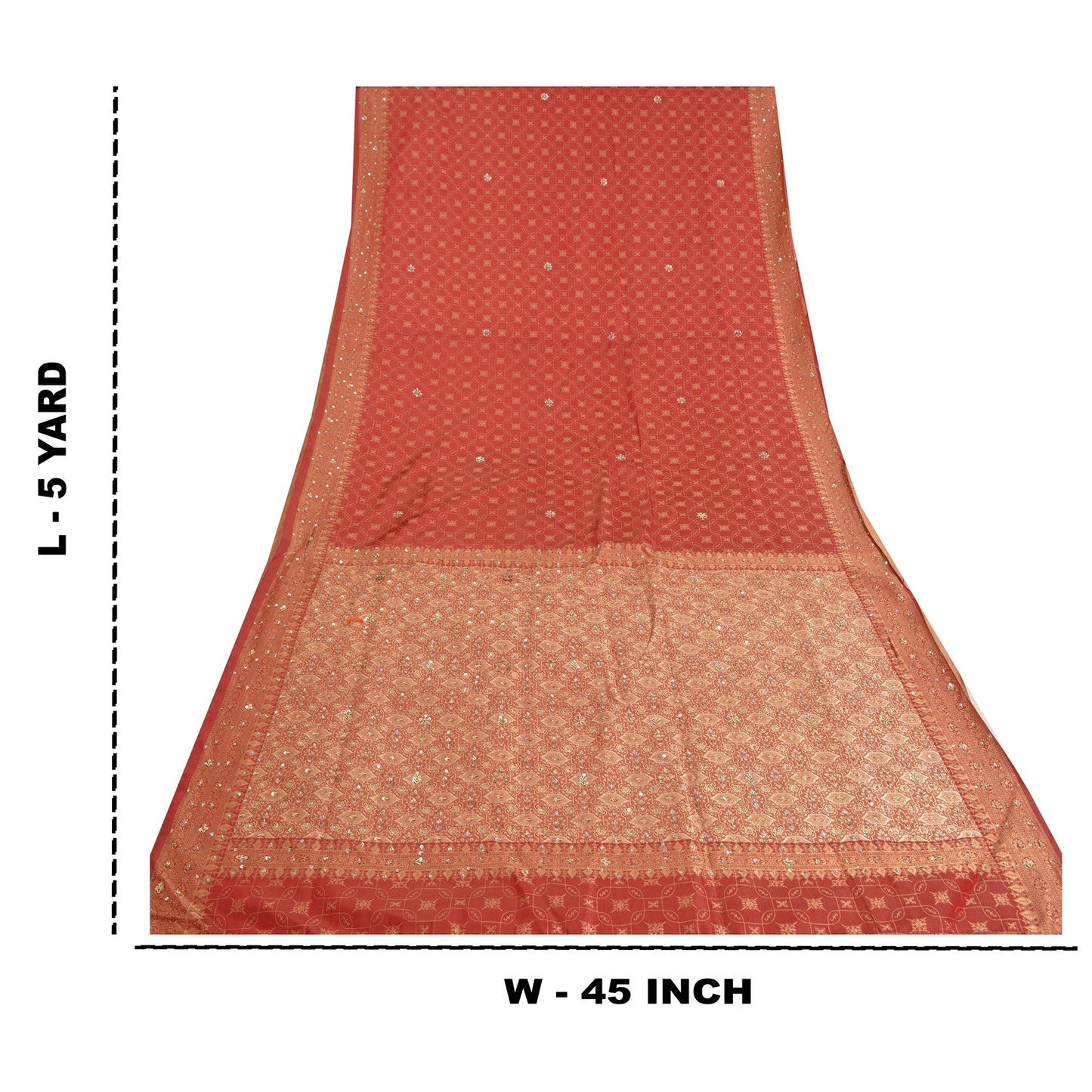 Sanskriti Vintage Brick Red Heavy Sarees Pure Silk Hand Beaded Banarasi Woven Sari Sustainable Fabric