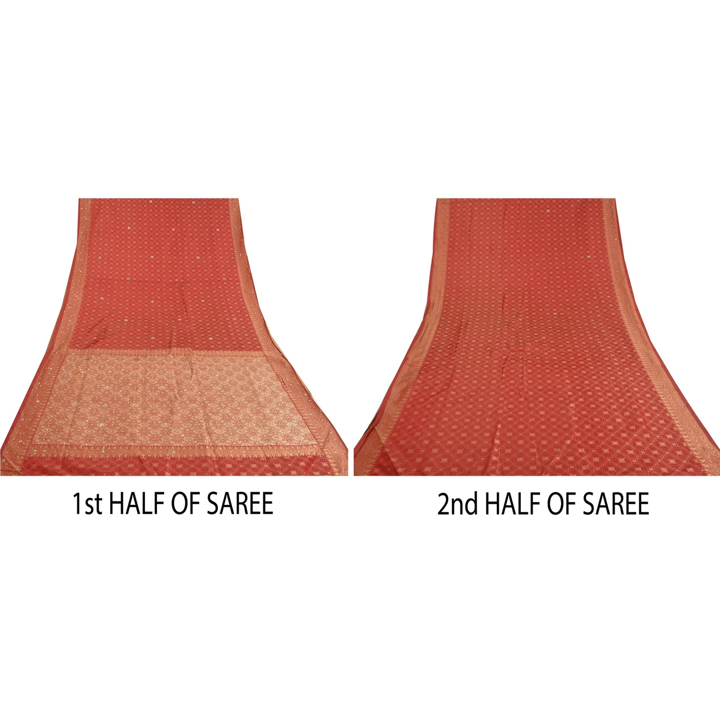 Sanskriti Vintage Brick Red Heavy Sarees Pure Silk Hand Beaded Banarasi Woven Sari Sustainable Fabric