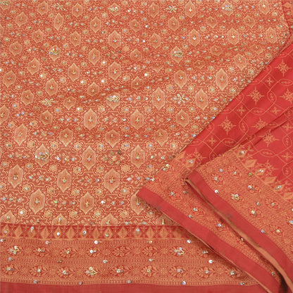 Sanskriti Vintage Brick Red Heavy Sarees Pure Silk Hand Beaded Banarasi Woven Sari Sustainable Fabric