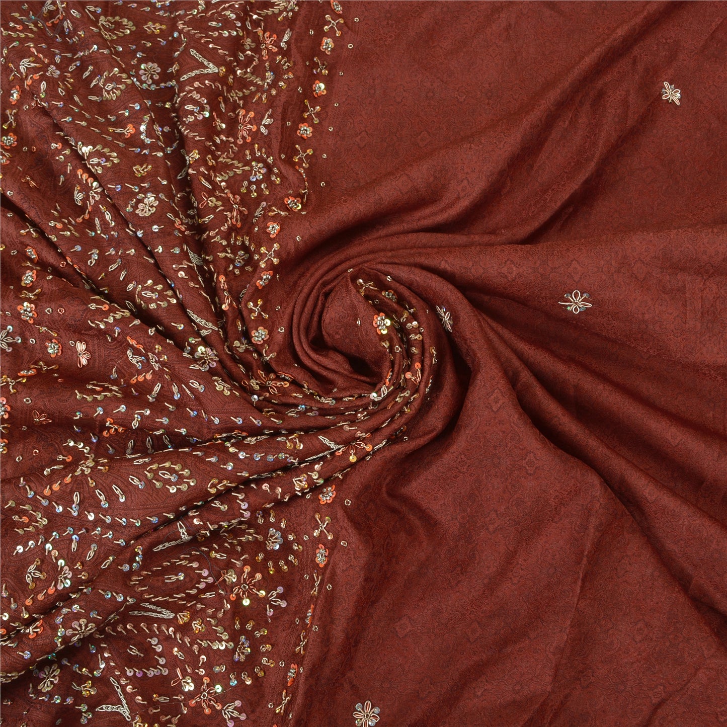 Sanskriti Vintage Brown Heavy Sarees Pure Satin Silk Beaded Woven Sari Sustainable Fabric