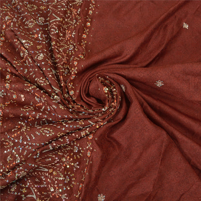 Sanskriti Vintage Brown Heavy Sarees Pure Satin Silk Beaded Woven Sari Sustainable Fabric