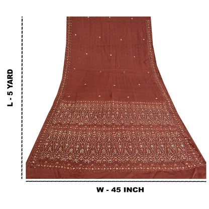 Sanskriti Vintage Brown Heavy Sarees Pure Satin Silk Beaded Woven Sari Sustainable Fabric