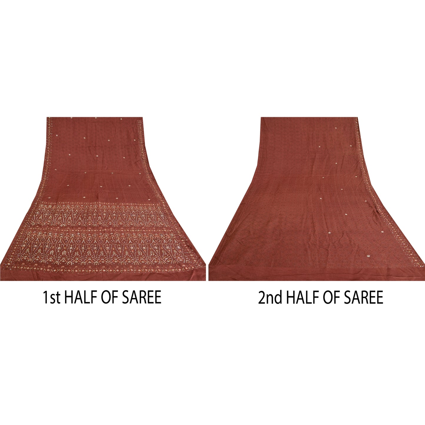 Sanskriti Vintage Brown Heavy Sarees Pure Satin Silk Beaded Woven Sari Sustainable Fabric