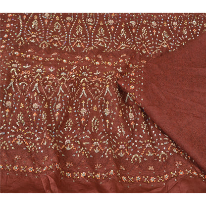 Sanskriti Vintage Brown Heavy Sarees Pure Satin Silk Beaded Woven Sari Sustainable Fabric