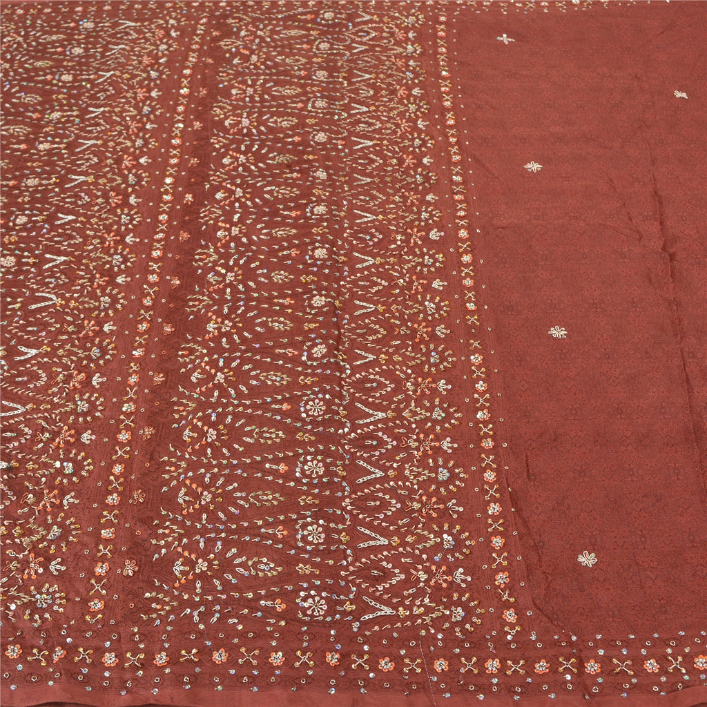 Sanskriti Vintage Brown Heavy Sarees Pure Satin Silk Beaded Woven Sari Sustainable Fabric