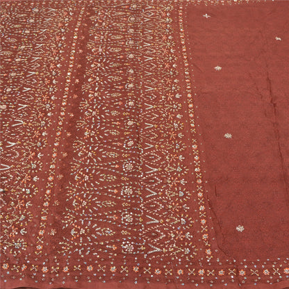 Sanskriti Vintage Brown Heavy Sarees Pure Satin Silk Beaded Woven Sari Sustainable Fabric