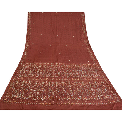 Sanskriti Vintage Brown Heavy Sarees Pure Satin Silk Beaded Woven Sari Sustainable Fabric