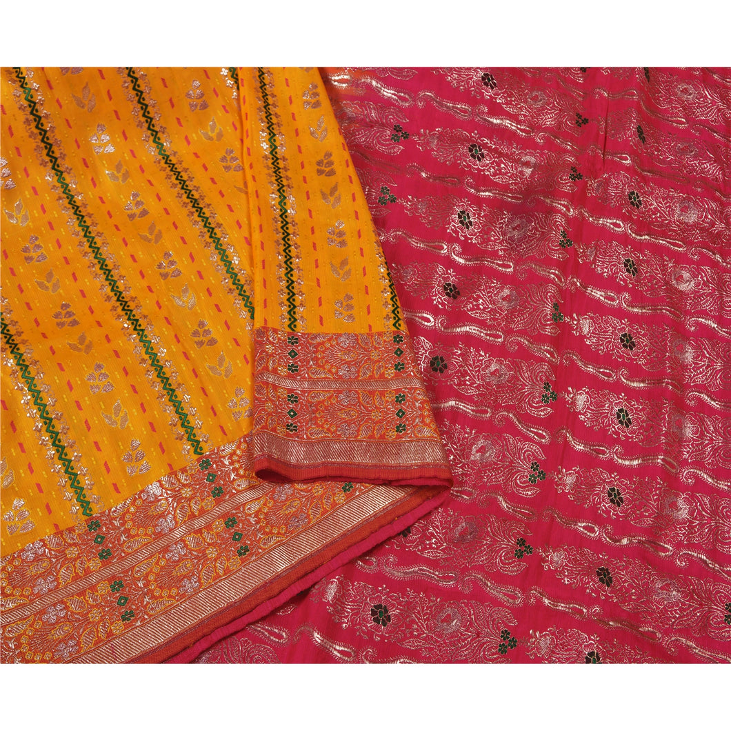 Sanskriti Vintage Heavy Indian Sarees Pure Satin Silk Woven Brocade Sari Fabric