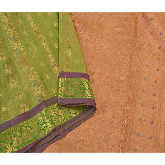 Sanskriti Vintage Green Heavy Sarees 100% Pure Silk Woven Brocade Banarasi  Sari Sustainable Fabric