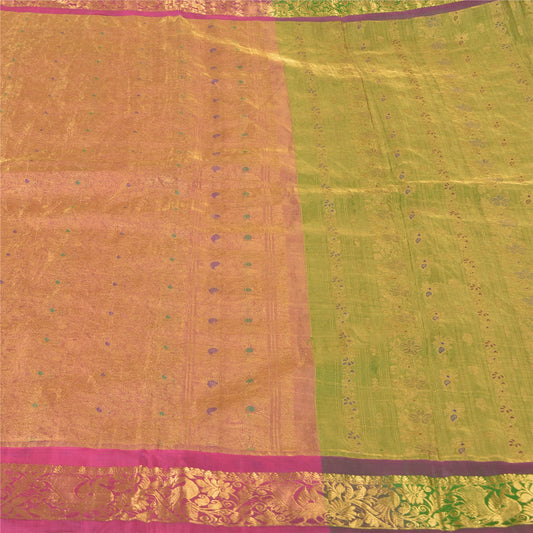 Sanskriti Vintage Green Heavy Sarees 100% Pure Silk Woven Brocade Banarasi  Sari Sustainable Fabric